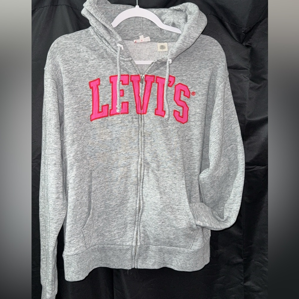 LEVIS gray with pink logo zip up hoodie vintage size medium
